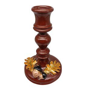 Vintage Studio Ceramic Autumn Candlestick Holder, Gilded Leaves and Acorns Fall
